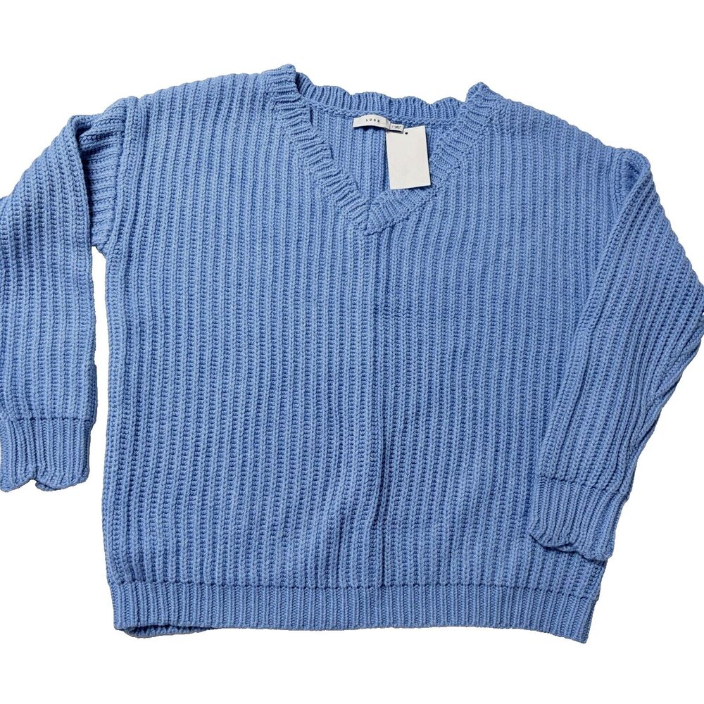 NWT LUSH Nordstrom Blue Long Sleeve Sweater Size Small V-Neck Stretchy